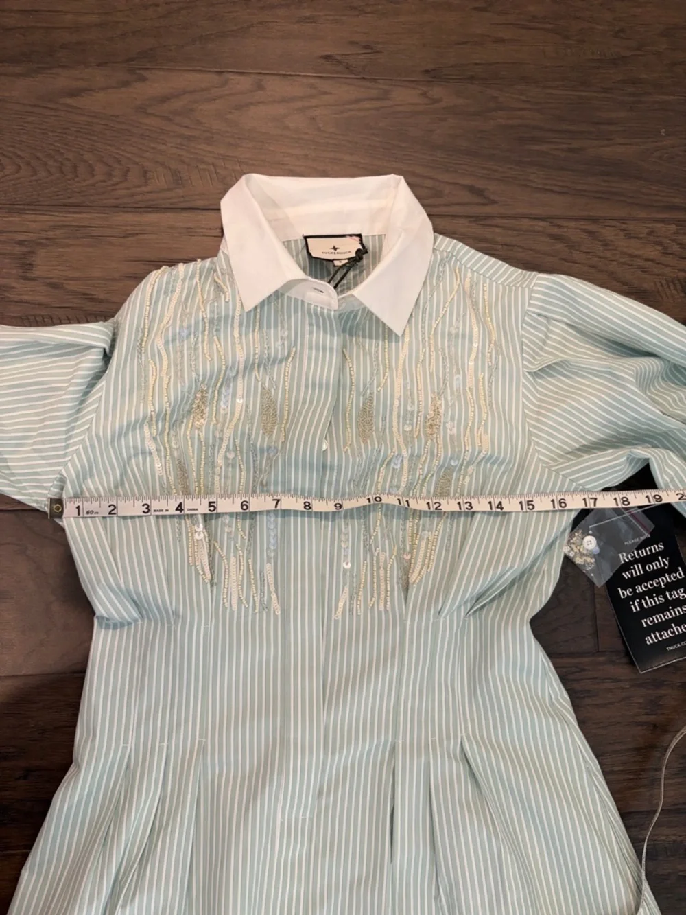 New with Tags Tuckernuck Green and White Striped Embellished Corinne Dress Sz S - Picture 11 of 15